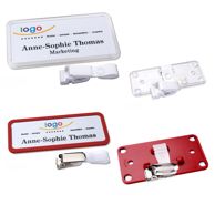 Name badges with hanger clip